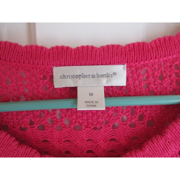 Christopher & Banks Women's Pink Open Knit Long Sleeve Cardigan Size M - Picture 4 of 7